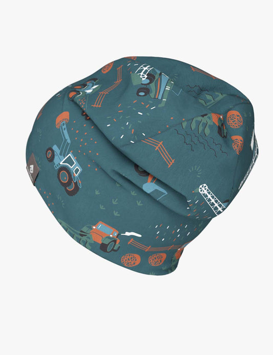 Children's merino wool hat METTE "Tractors"