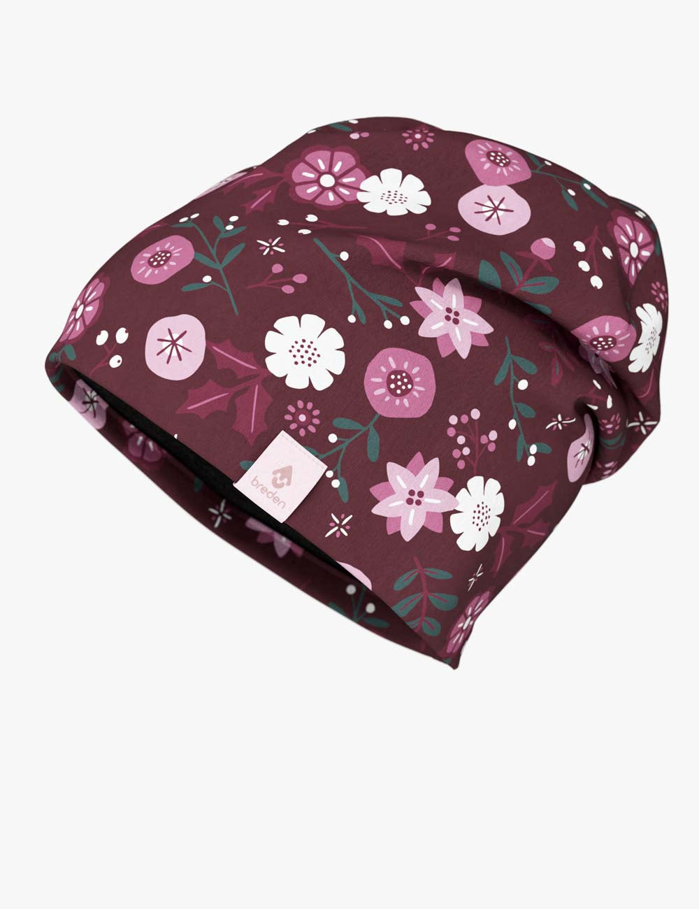 Children's merino wool hat METTE "Winter Flowers"